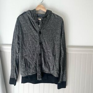 Express Men’s Small Charcoal Button Up Hooded Sweater Cardigan